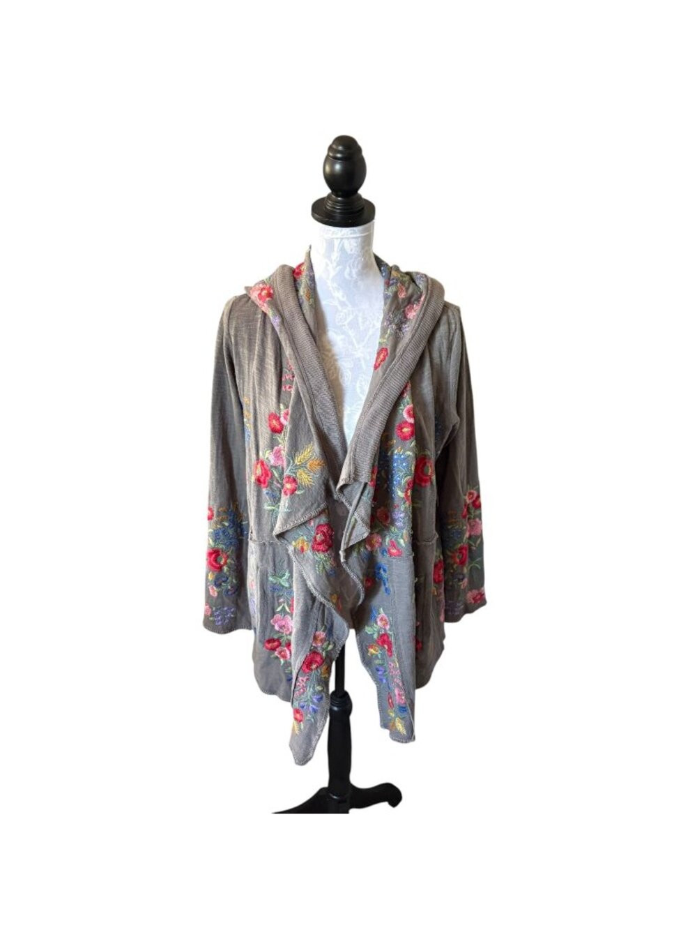 Johnny Was Biya Cardigan Duster Open Front Jacket Floral Embroidered Small